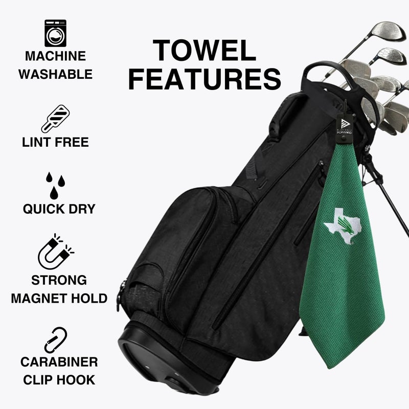 Playing It Forward Magnetic Golf Towel North Texas University - Waffle Weave Microfiber Towel with Ultra Strong Magnet & Clip for Secure Hold on Golf Bags & Cart - Ideal for Clubs & Accessories by - Image 2